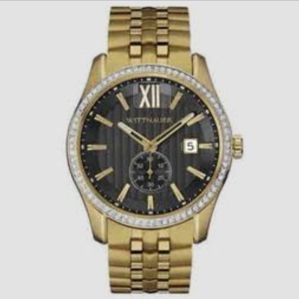 New Wittnauer Michael Men’s Watch Gold Black Dial W/ Crystal Rhinestone WN3031